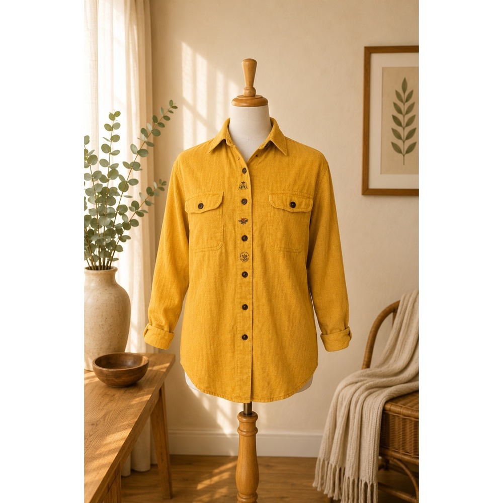 Vintage 90s Mustard Corduroy Button Down Shirt Gilmore Girls Fall Bookish Size S